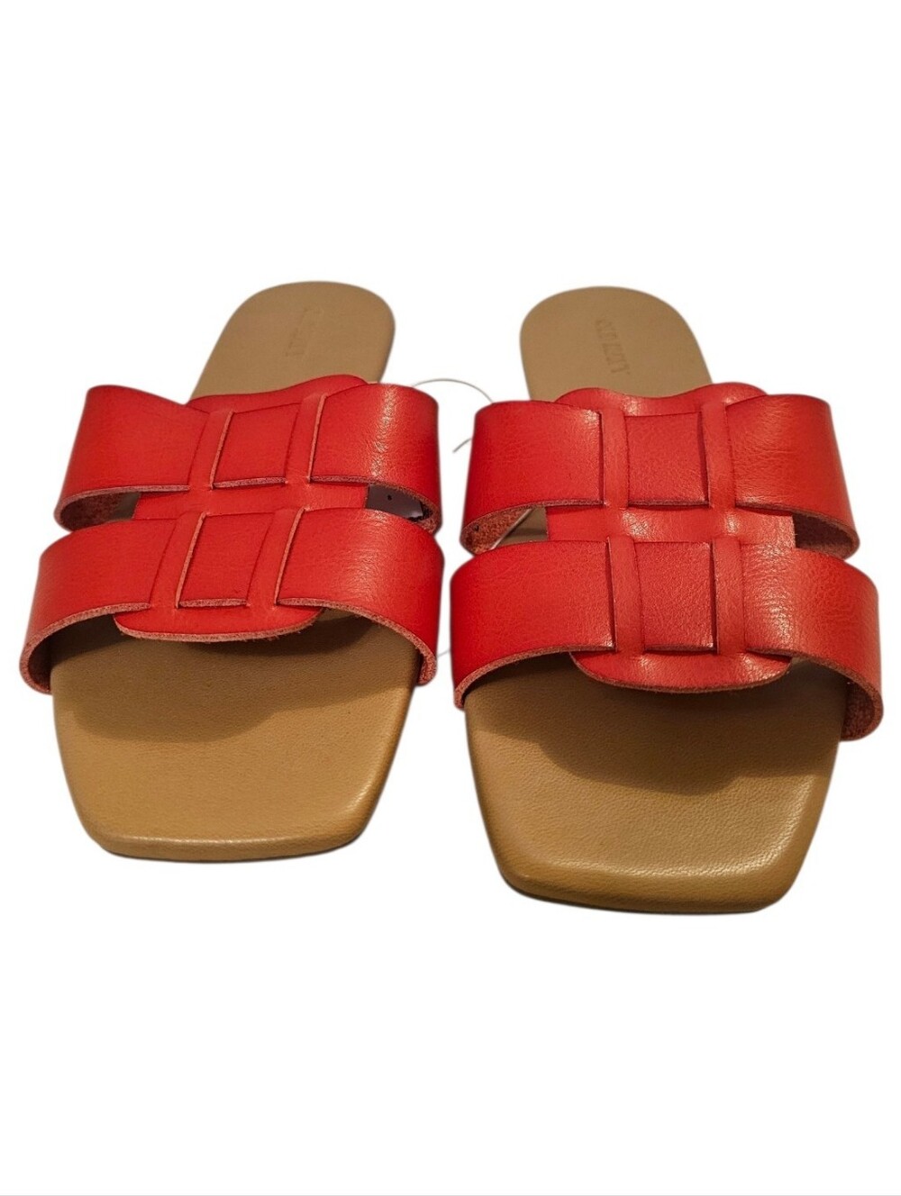 Orange and Beige Old Navy Women's Faux-Leather Slide Sandals